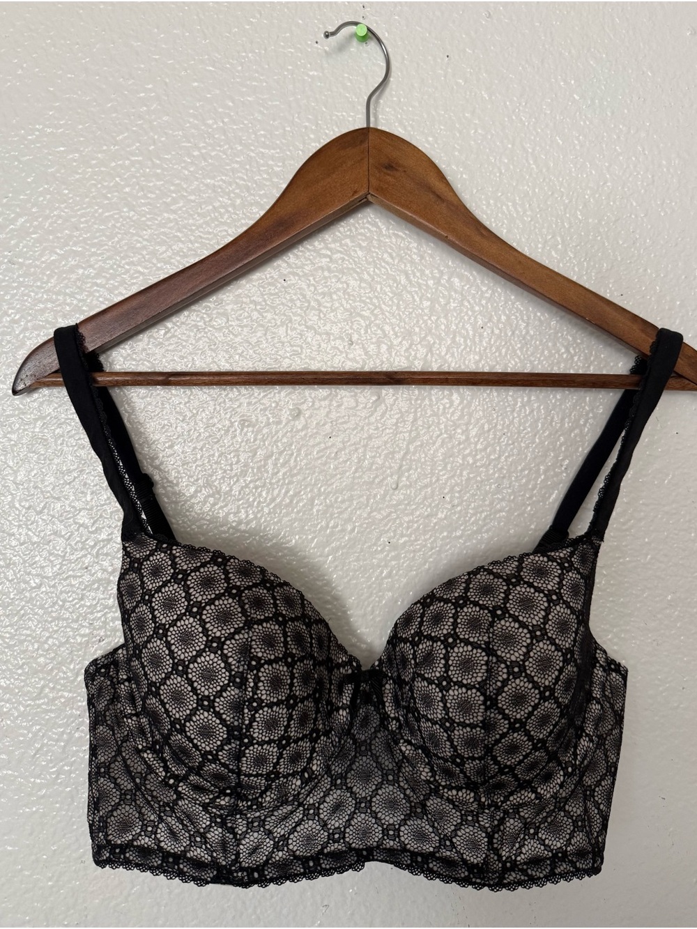 Victoria's Secret Black Lace Longline Bra with Nude Lining size 34D